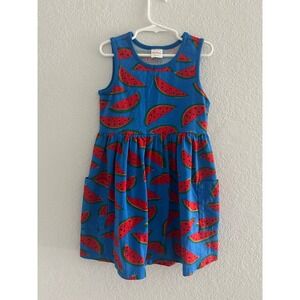 Hanna Andersson Sleeve Blue Watermelon Print Pocket Dress Girls 6-7